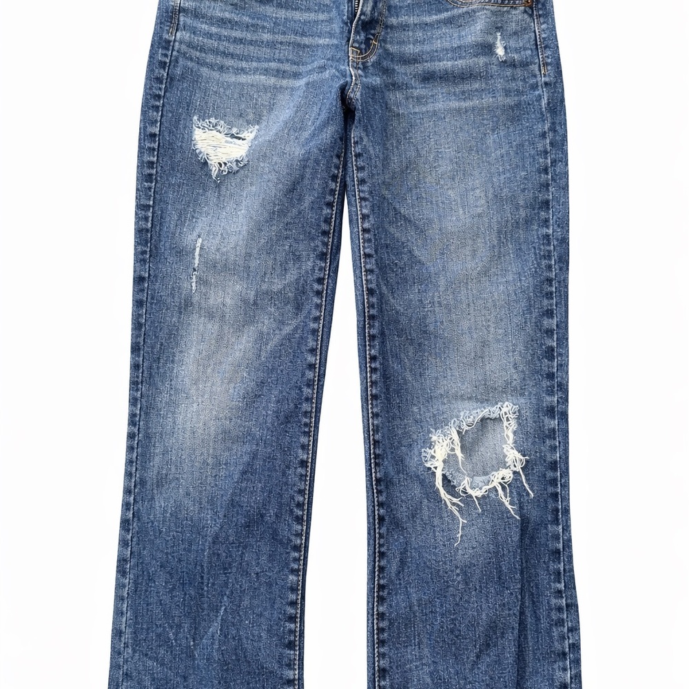 American Eagle Outfitters Distressed Straight-Leg Blue Jeans